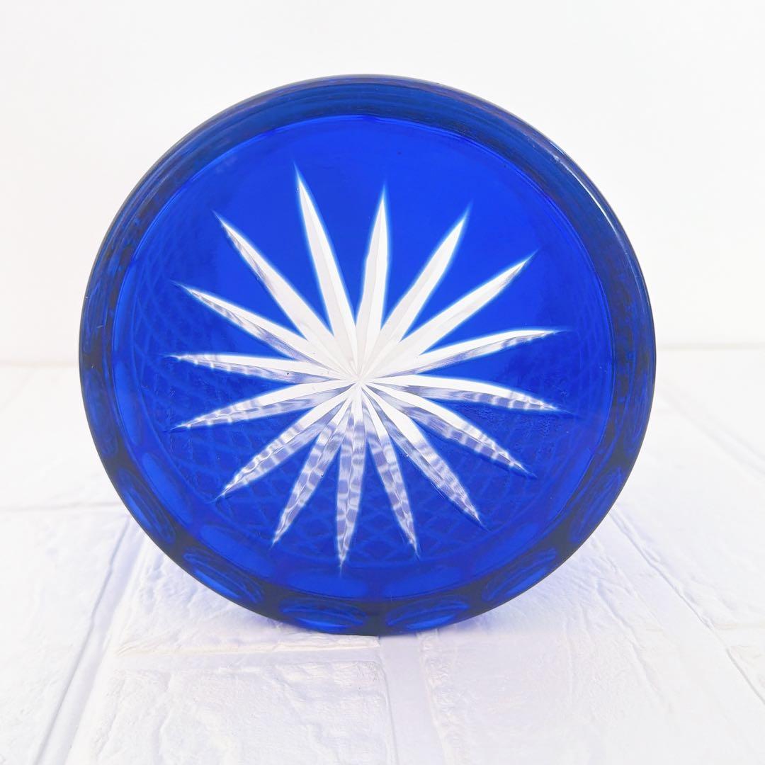 【美品】　江戸切子ガラス　瑠璃色 水指 / 茶道具 ふた、共箱付き　水差し
