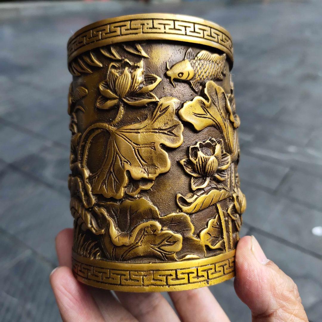 銅器 筆箱 文房具 蓮花筆箱 装飾品 工芸品 置物