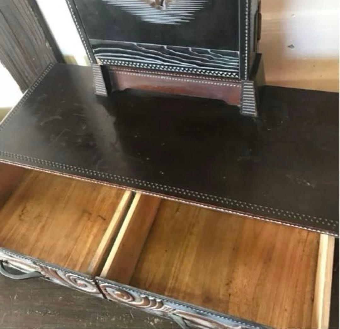 ビンテージ　木製　三面鏡　鏡台　木彫りの装飾が丁寧で雰囲気あります