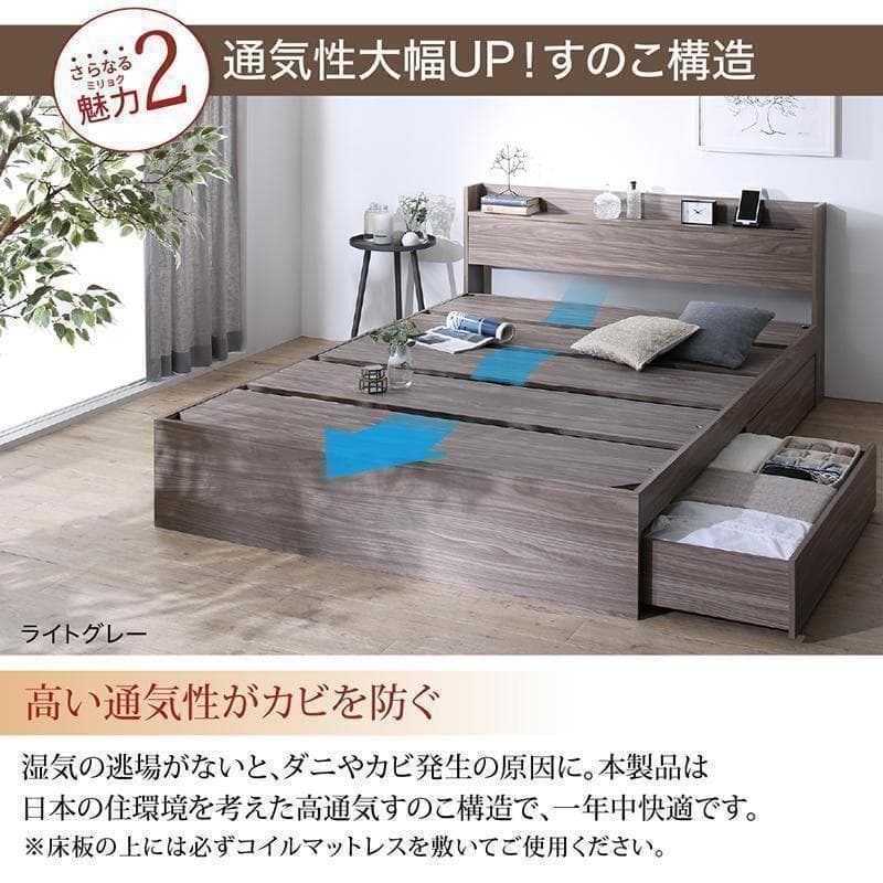 新品 送料込 セミダブルベッド 収納 棚 2口コンセント マットレス付 ab