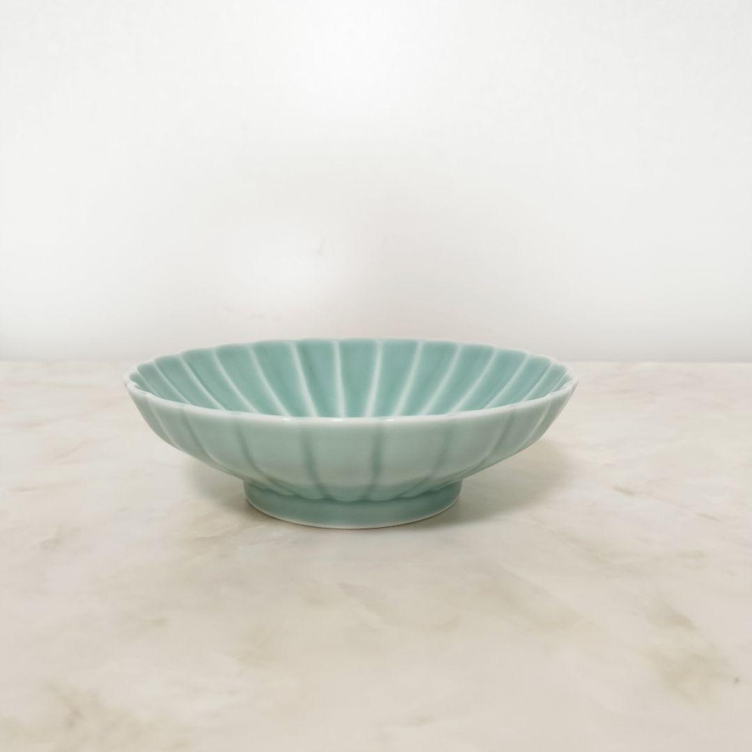 深川製磁 菊割小皿5枚セット 青磁 菊割小付揃 有田焼 菊型 小皿 和食器