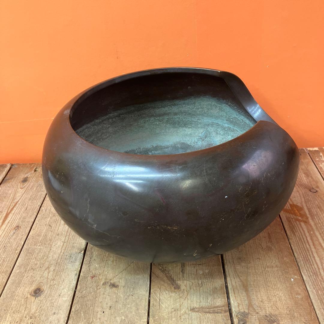 E-2 火鉢 風炉 眉風炉 唐金 青銅 ブロンズ 金属工芸 三つ足 骨董 古道具