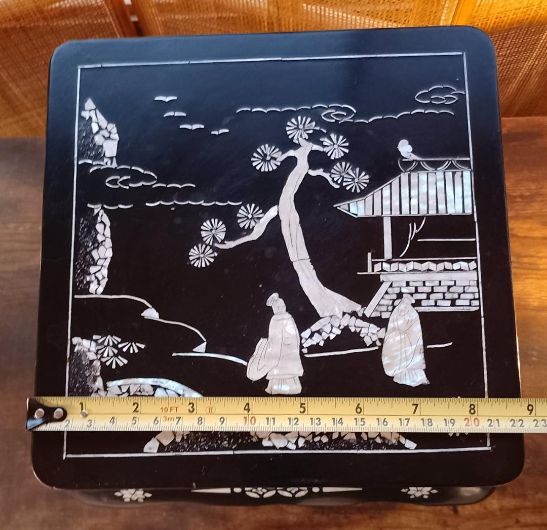 螺鈿人物風景文 卓上花台　昭和期 和工芸 飾り台