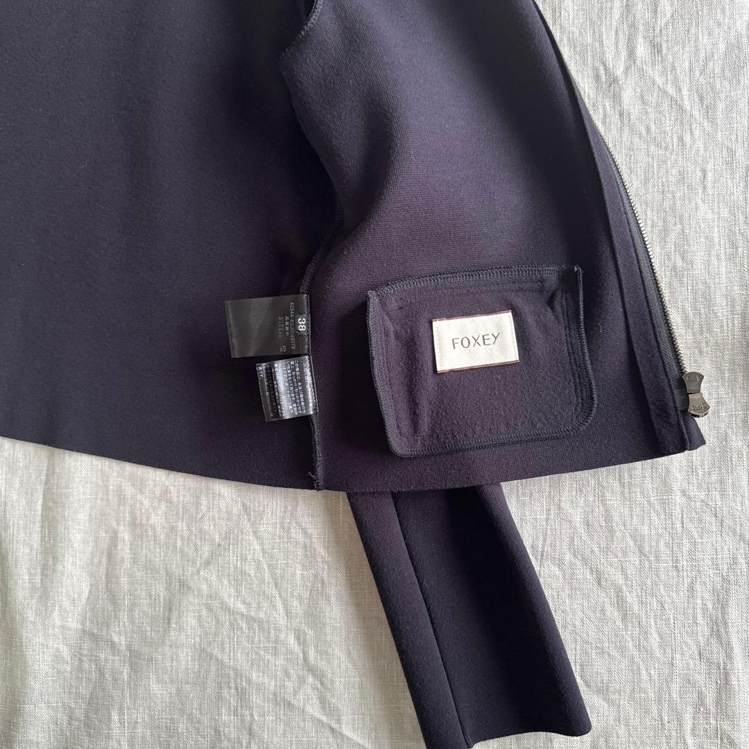 フォクシー　Foxey ノーカラージャケット　ネイビー 38 美品