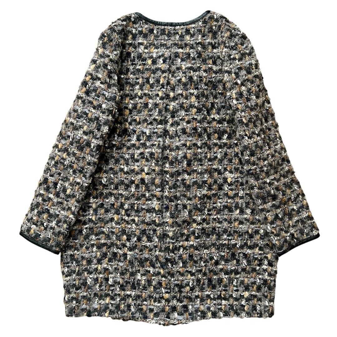 allureville　ツイードノーカラーコート　ジャケット　金ボタン　2