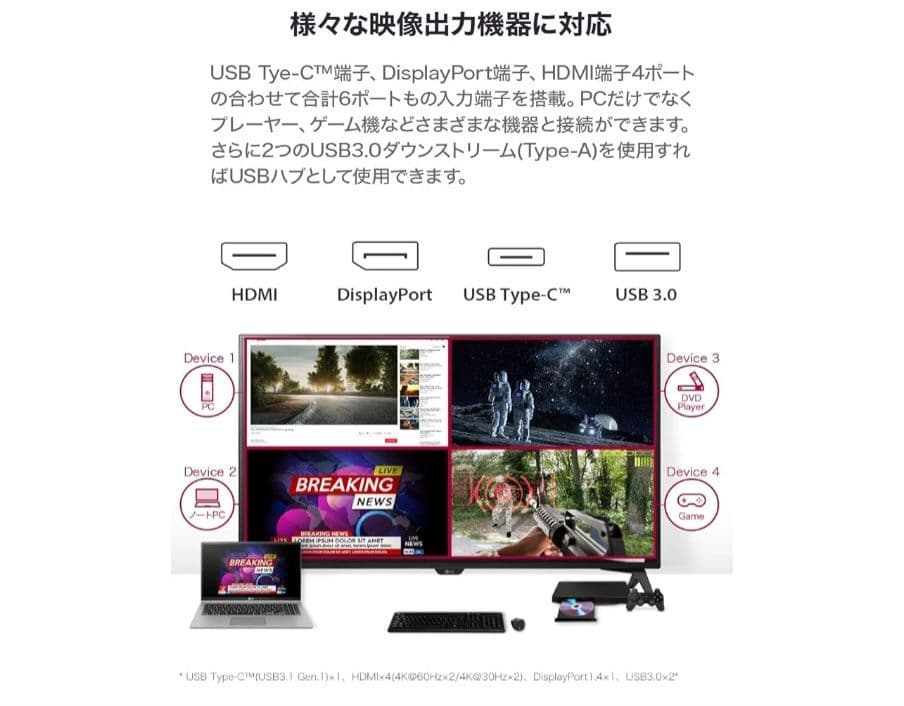 モニター4K対応42.5インチIPS LG 43UN700T-B