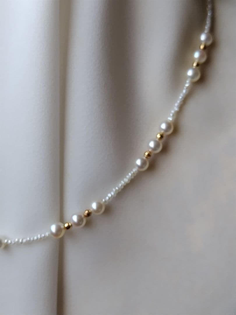K18 アコヤ真珠ベビーパール、あこや砂芥子パールの、ネックレス