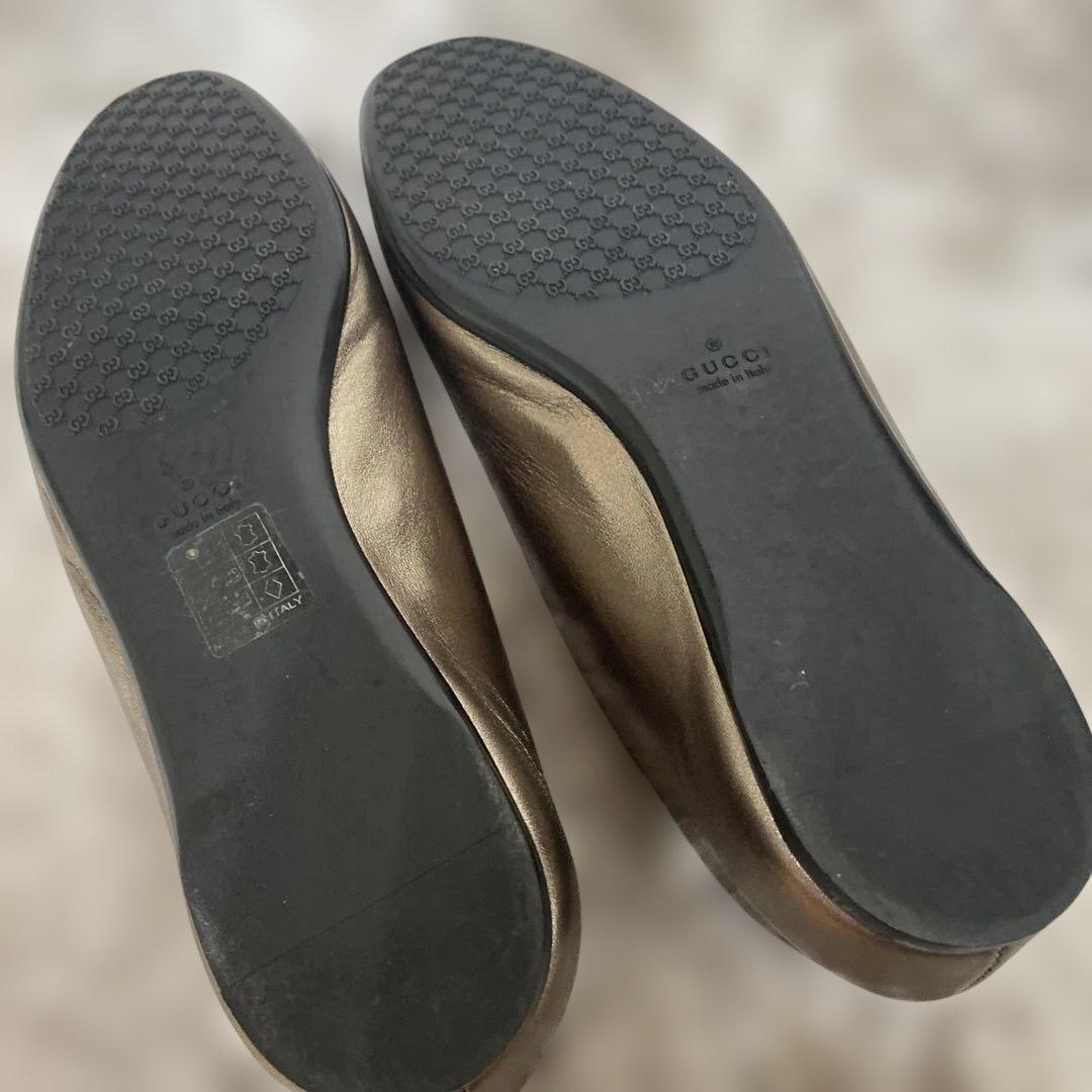 グッチ 36 リボンバレエシューズ ゴールド ブロンズ