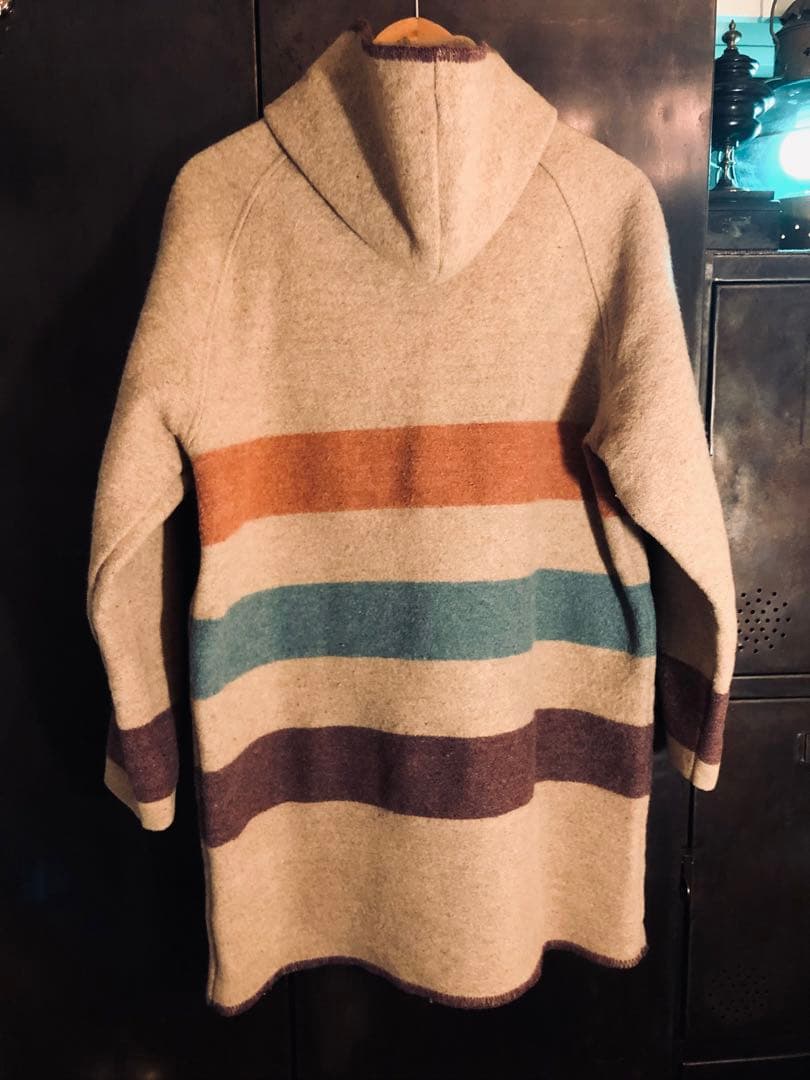 Woolrich ブランケットコート ウール フード付き ストライプ