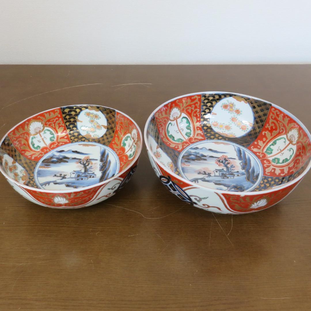 中鉢 大鉢 丼 金彩 色絵付け 花文様 山水 海 歪み 銘あり 窯傷