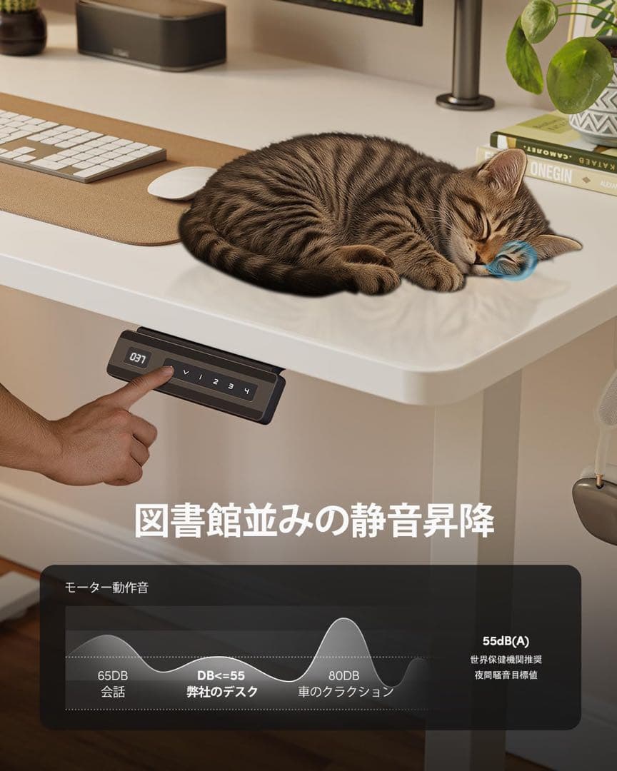 電動昇降式デスク 一枚天板幅80奥行50スタンディングデスク上下昇降高さメモリー