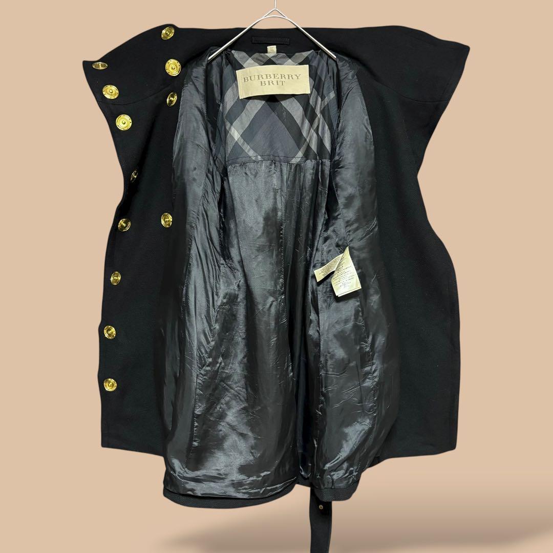 美品正規品ユーロ規格BURBERRYBRITカシミヤ混ウールコートチェック柄黒M