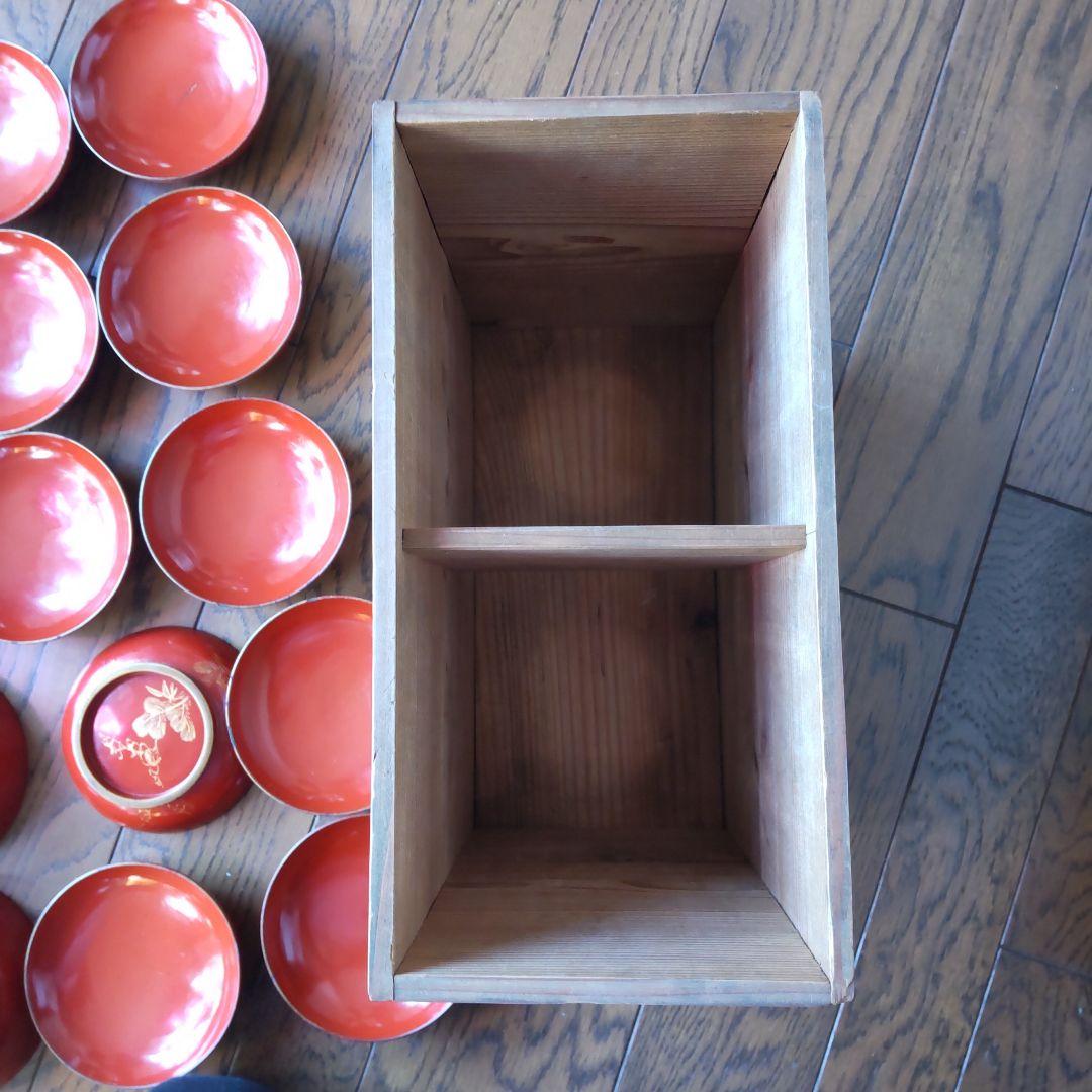 骨董　漆塗り　皆朱　沈金　菓子椀10客