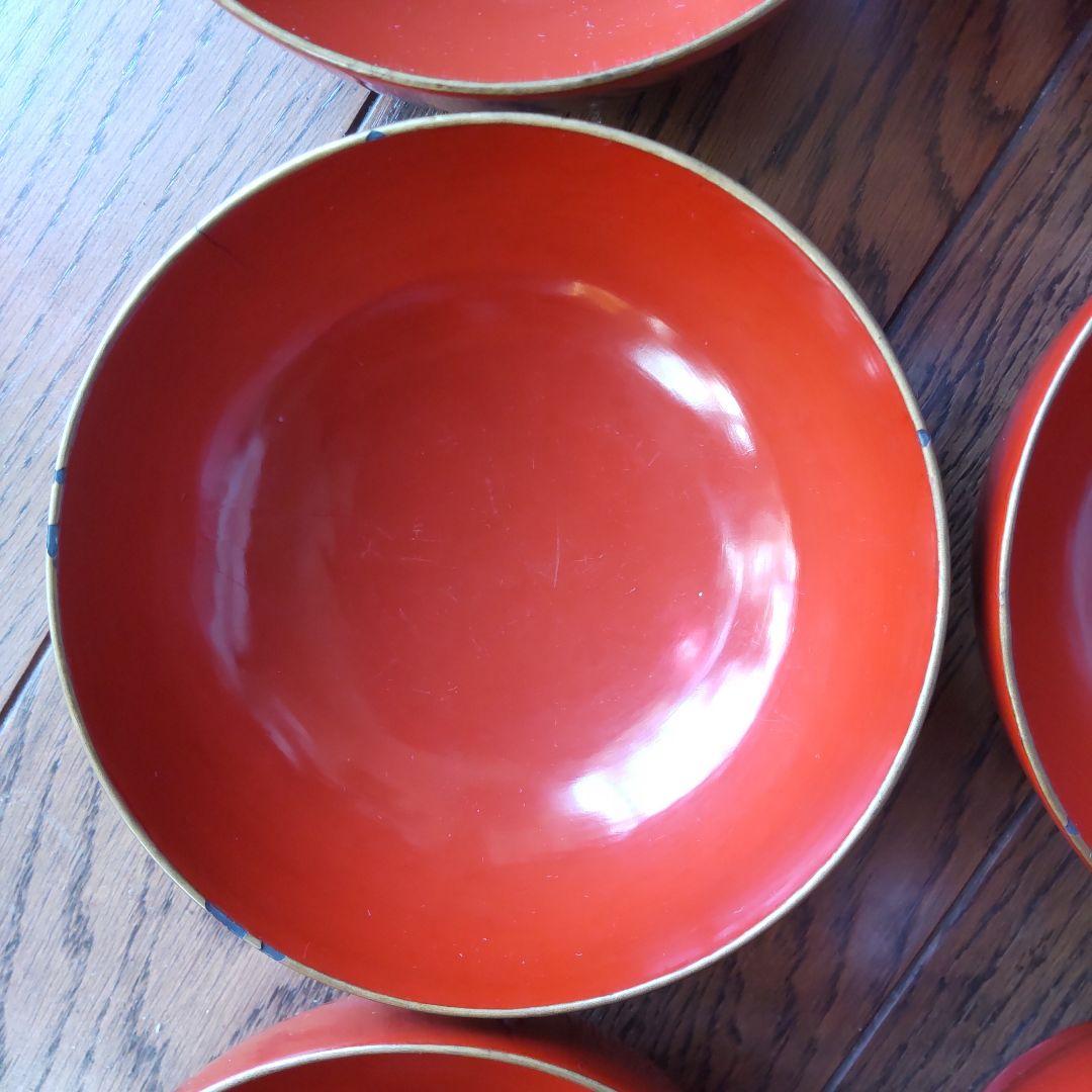 骨董　漆塗り　皆朱　沈金　菓子椀10客