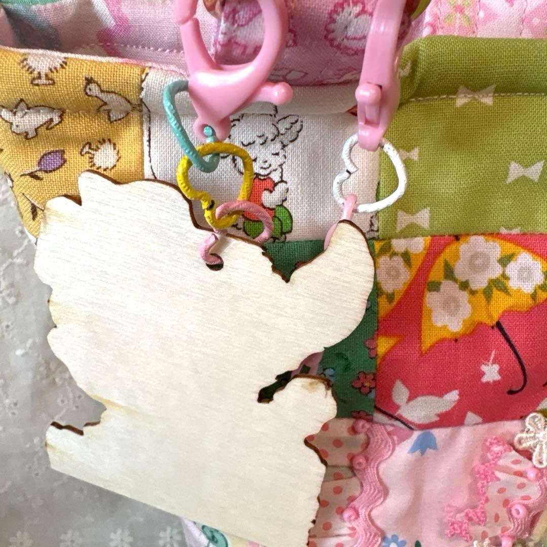 サーティーズ復刻版パッチワークトートバッグ ショルダー紐、ミニポーチ付き