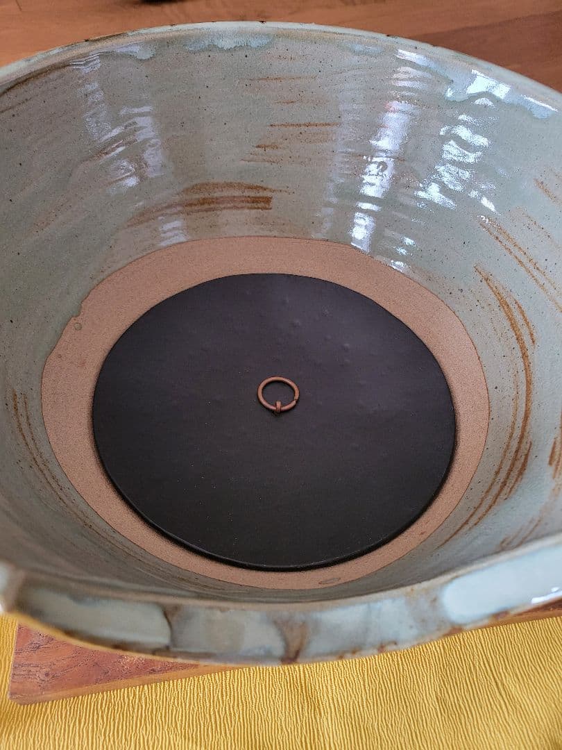 美品 陶器風炉★電熱器、楡材敷板、特注品金属底板のセット