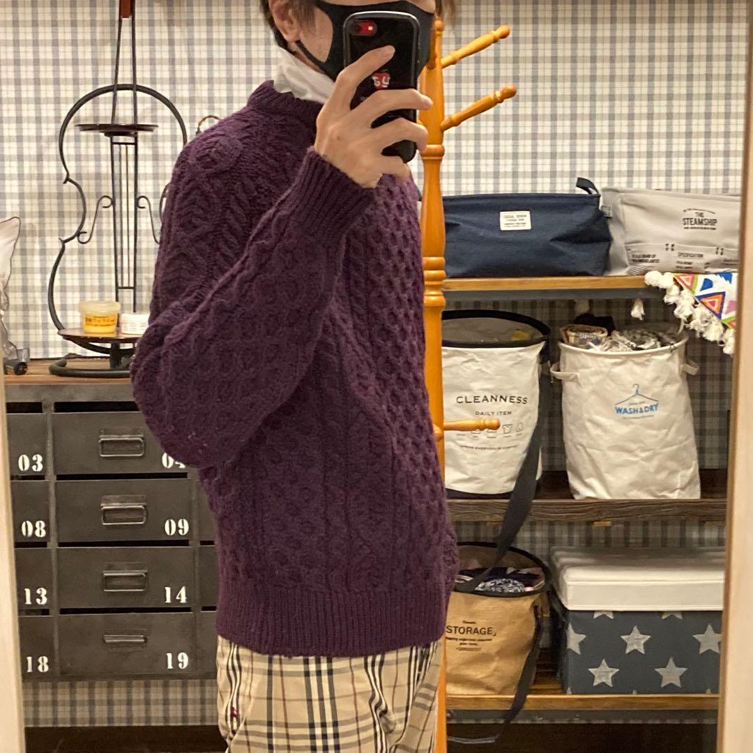 ペレグリン アランケーブルクルーネックニット パープルケーブルニット　イギリス製