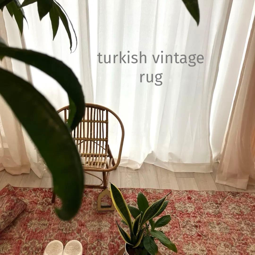 超ロング　シャビーレッド56×290✳︎紋章柄　ランナー　トルコヴィンテージラグ