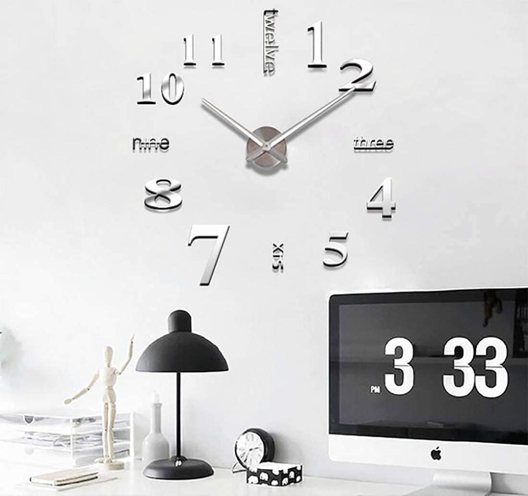 非電波静音 スタイリッシュモダン 3D立体数字ウォールクロック