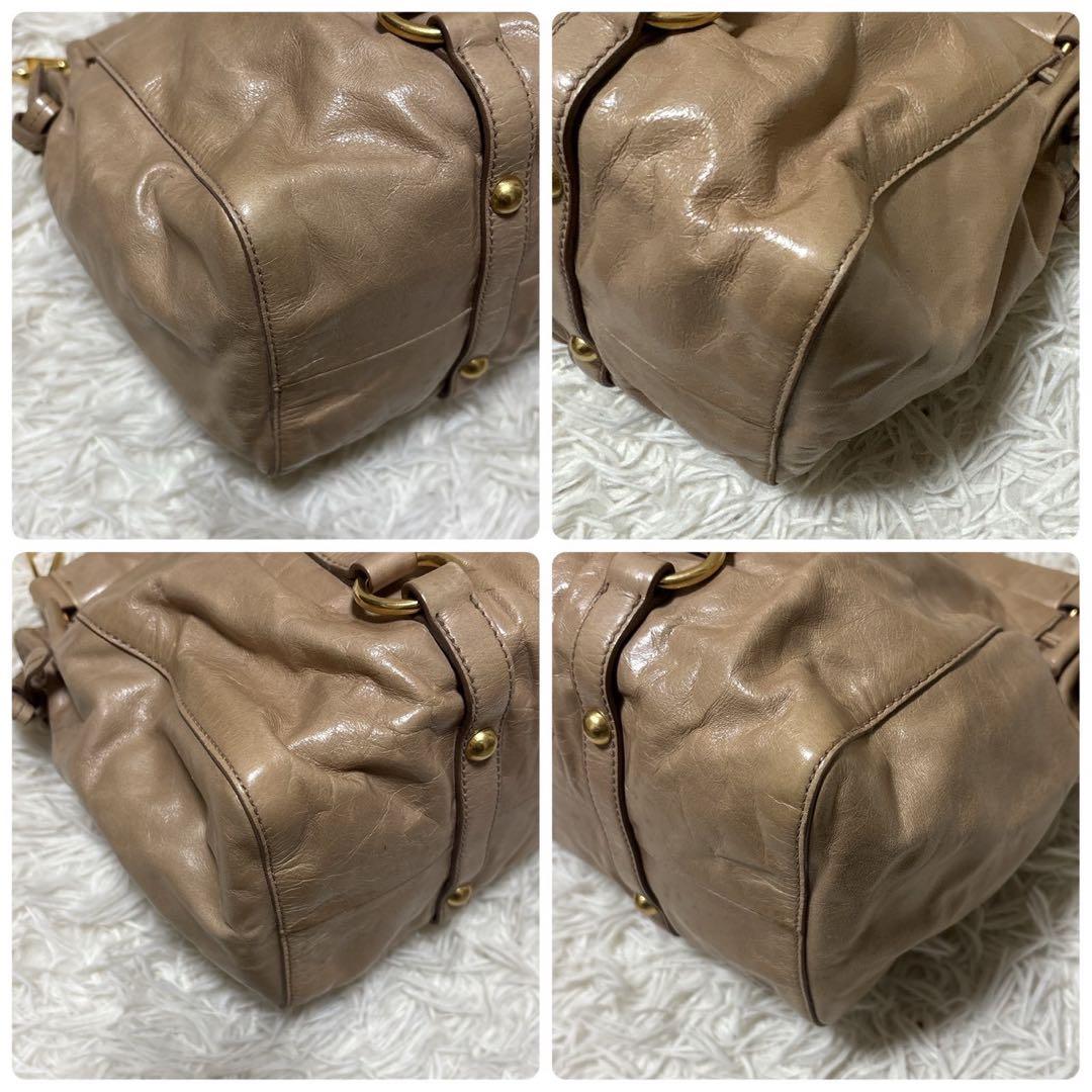 ミュウミュウ　ハンドバッグ　ヴィッテロルクス　2way レザー　ベージュ