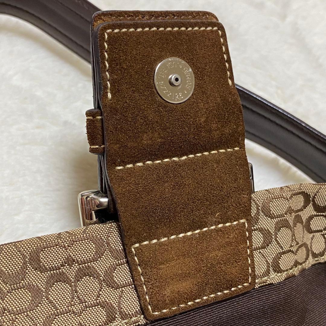 【保存袋付】COACH コーチ シグネチャー スエード ショルダーバッグ 茶色