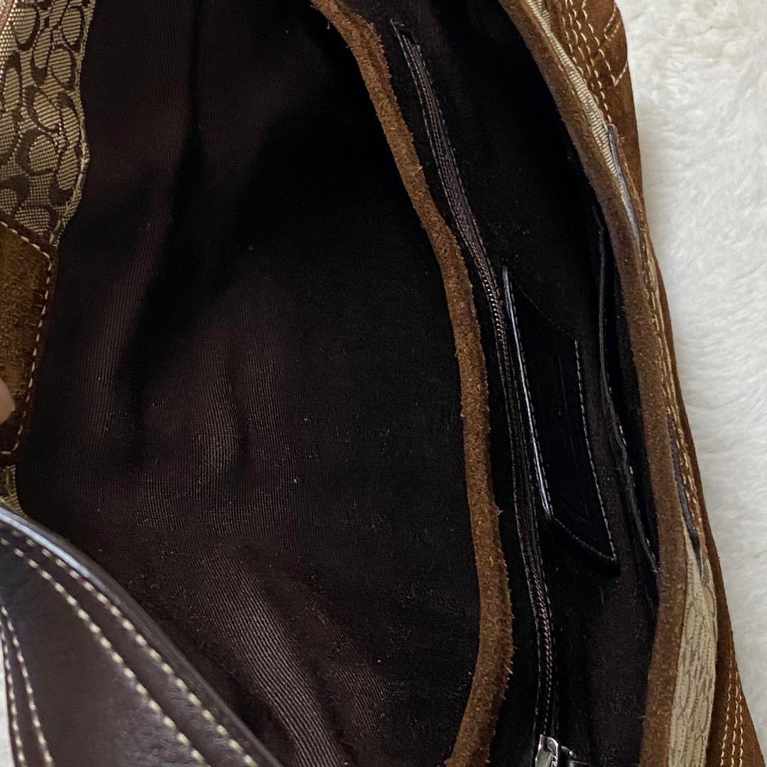 【保存袋付】COACH コーチ シグネチャー スエード ショルダーバッグ 茶色