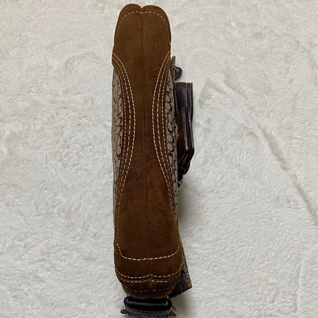 【保存袋付】COACH コーチ シグネチャー スエード ショルダーバッグ 茶色