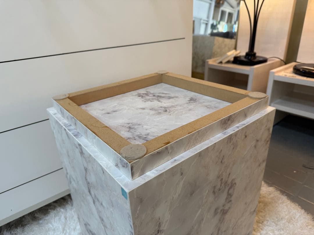 Wood style サイドテーブル　大理石調