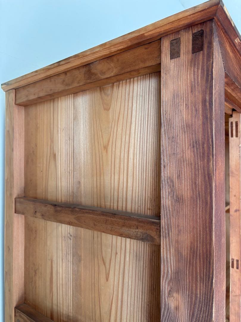 古い水屋　食器棚　ガラス棚　本棚　ガラスケース ショーケース　什器　天然木 2