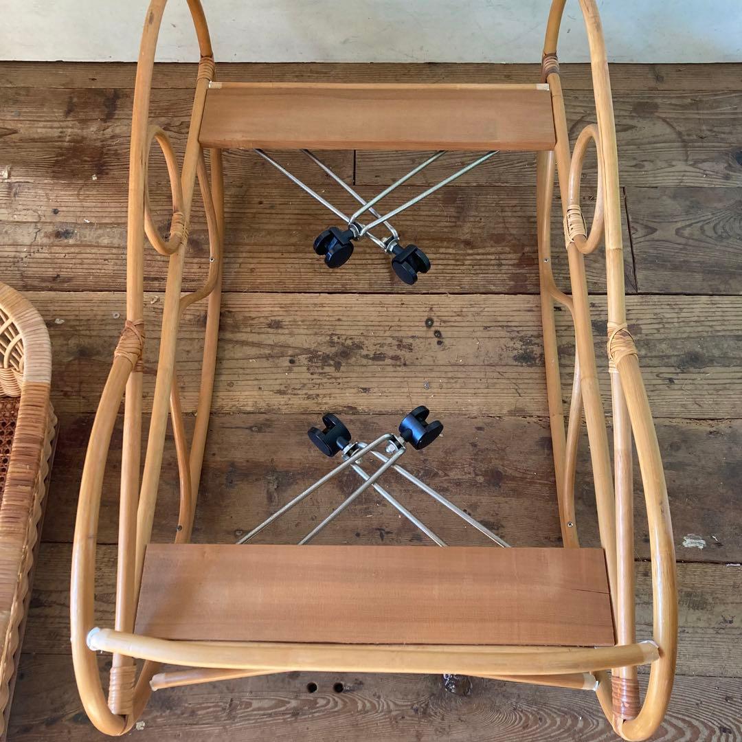 ヴィンテージラタン ベビーベッド 折り畳み キャスター クーファン アンティーク