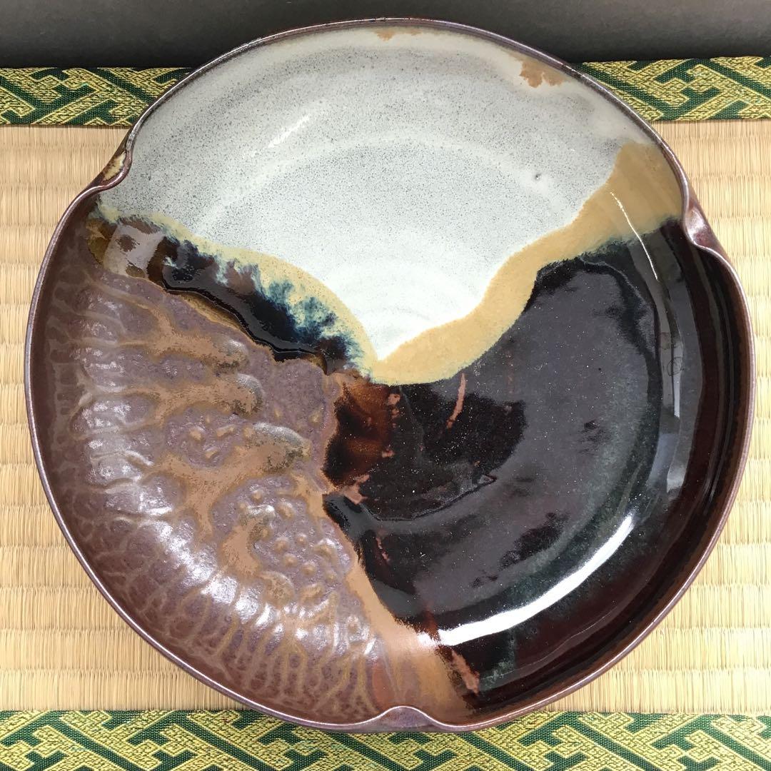 茶道具 菓子噐 高取掛分皿 鬼丸雪山窯 初代 鬼丸雪山 作 Ｎ147KT
