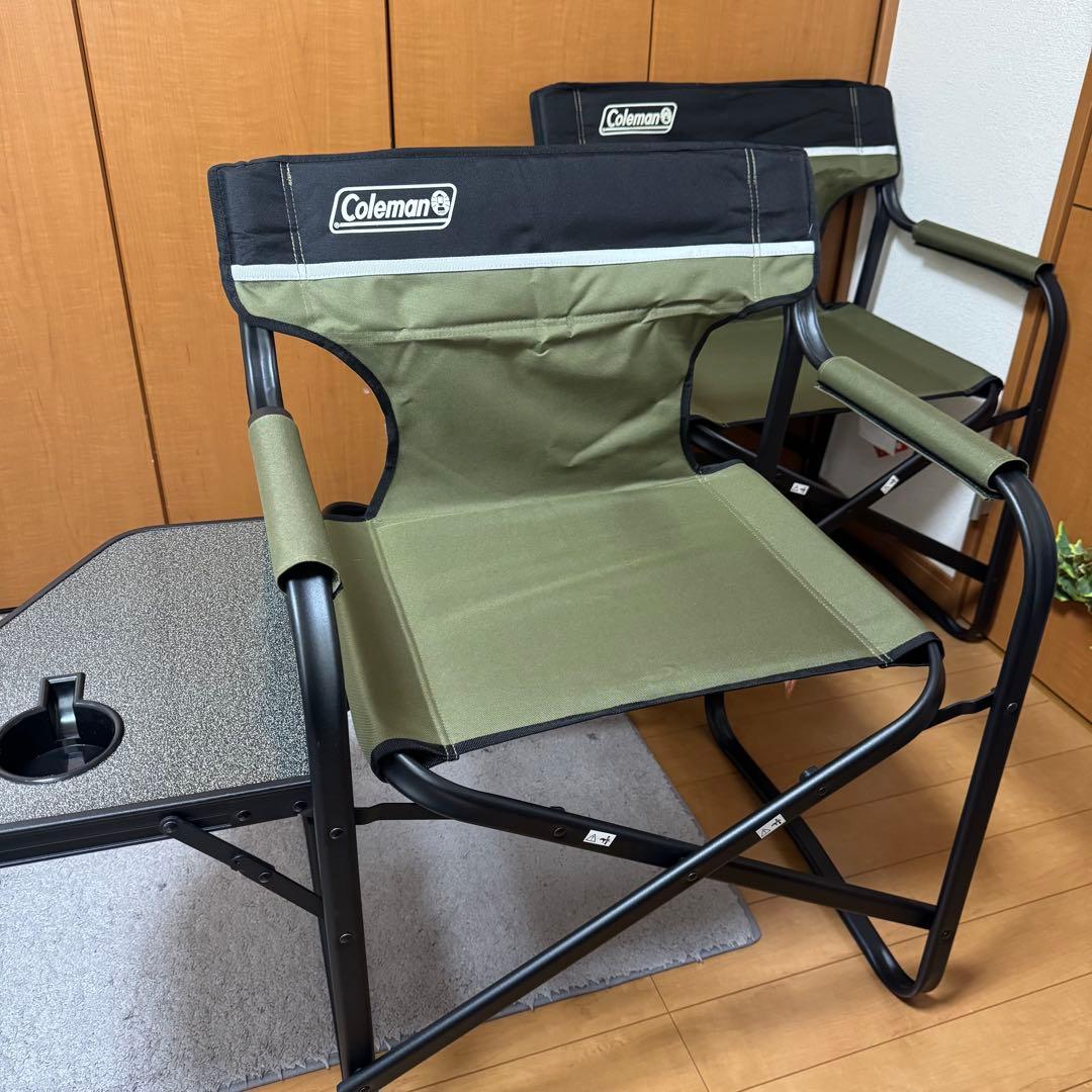 2脚セット未使用 Coleman／サイドテーブル付デッキチェア コールマン