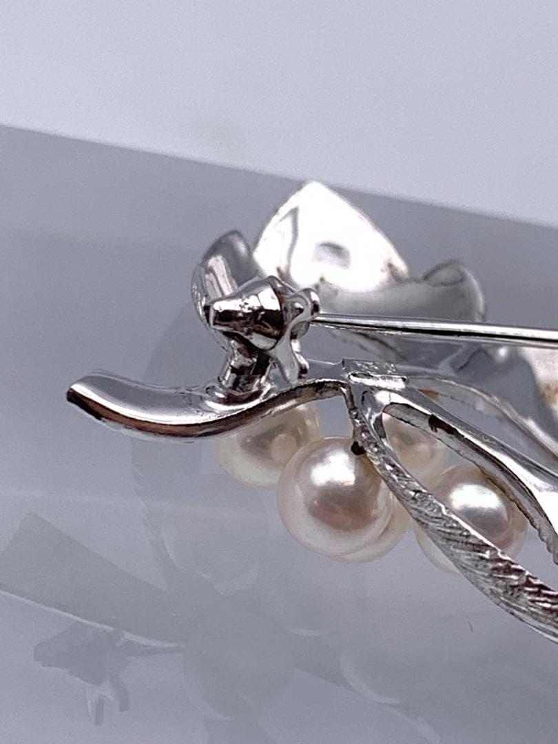 【美品】MIKIMOTO　ミキモト　真珠パール　ブローチコサージュ　リーフ
