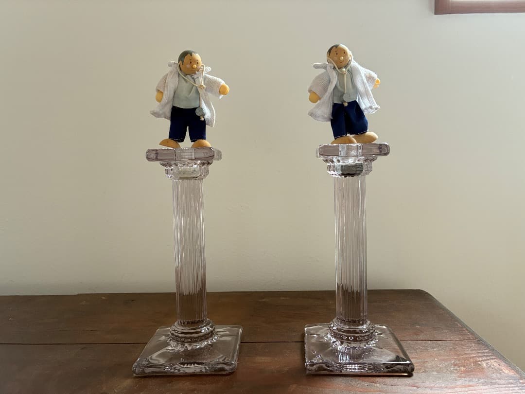 英国アンティーク　ガラス燭台ペア　キャンドルスタンド