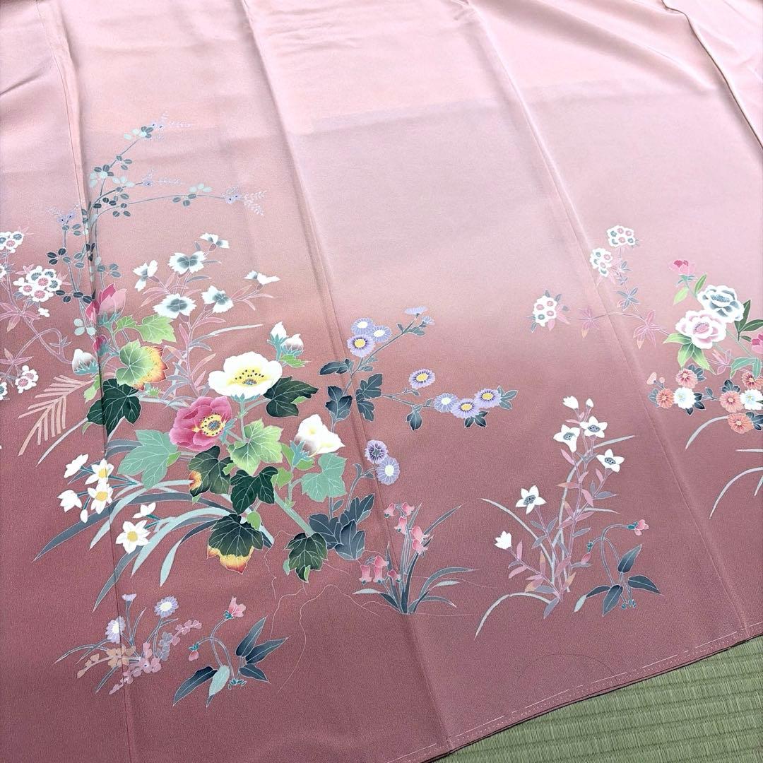 正絹　友禅染　付け下げ《花々》