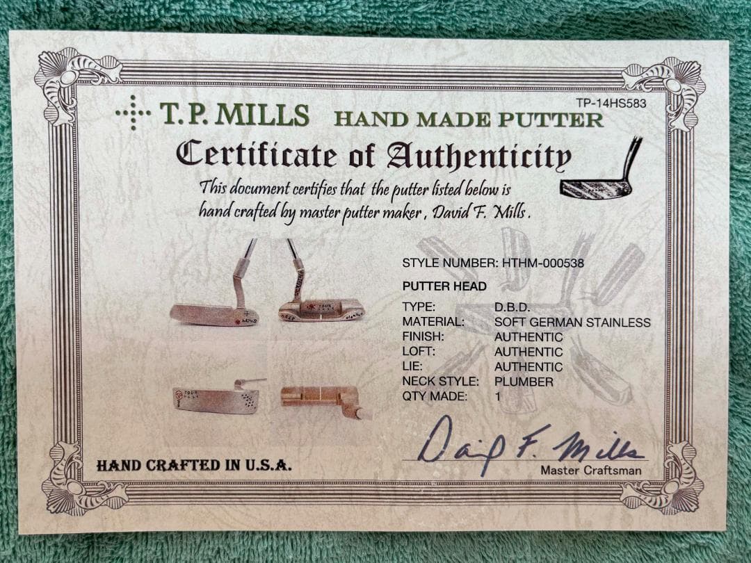 T.P.MILLS TPミルズ ハンドメイドパター D.B.D 証明書付