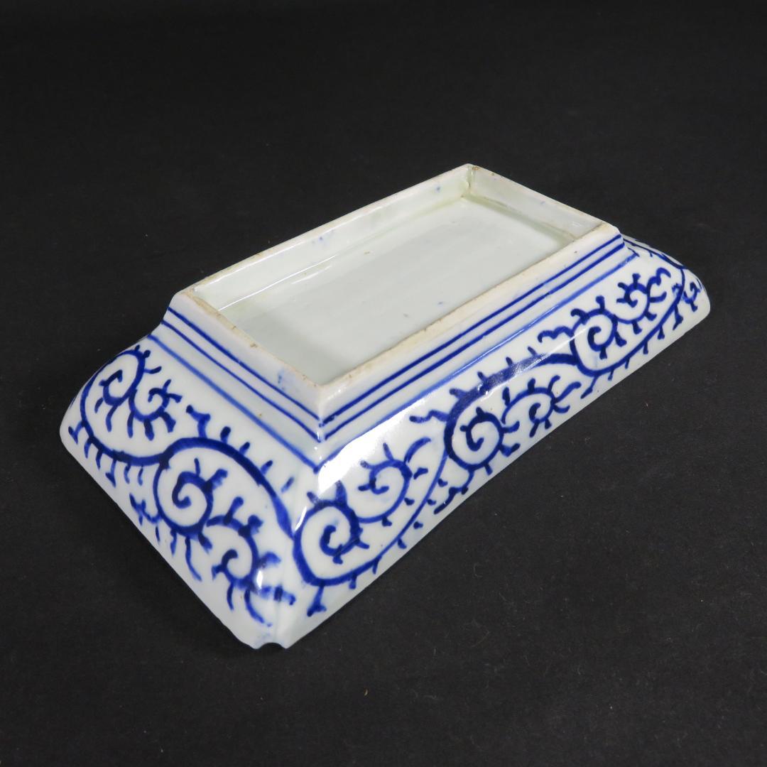 角皿 5枚 染付 古伊万里 明治 江戸 微塵唐草 松竹梅 歪み