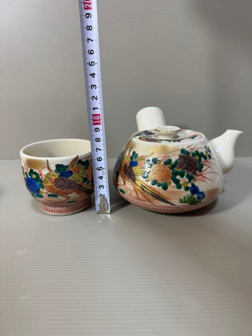 2256 九谷焼　茶器セット　急須1客　湯呑5客　茶櫃付き