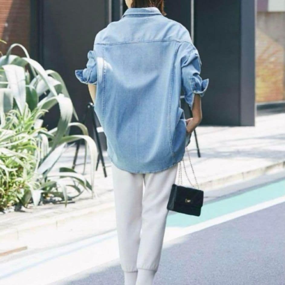 桜*丸様 美品 ヘルシーデニム デニム シャツ Almond ライト ブルー サ