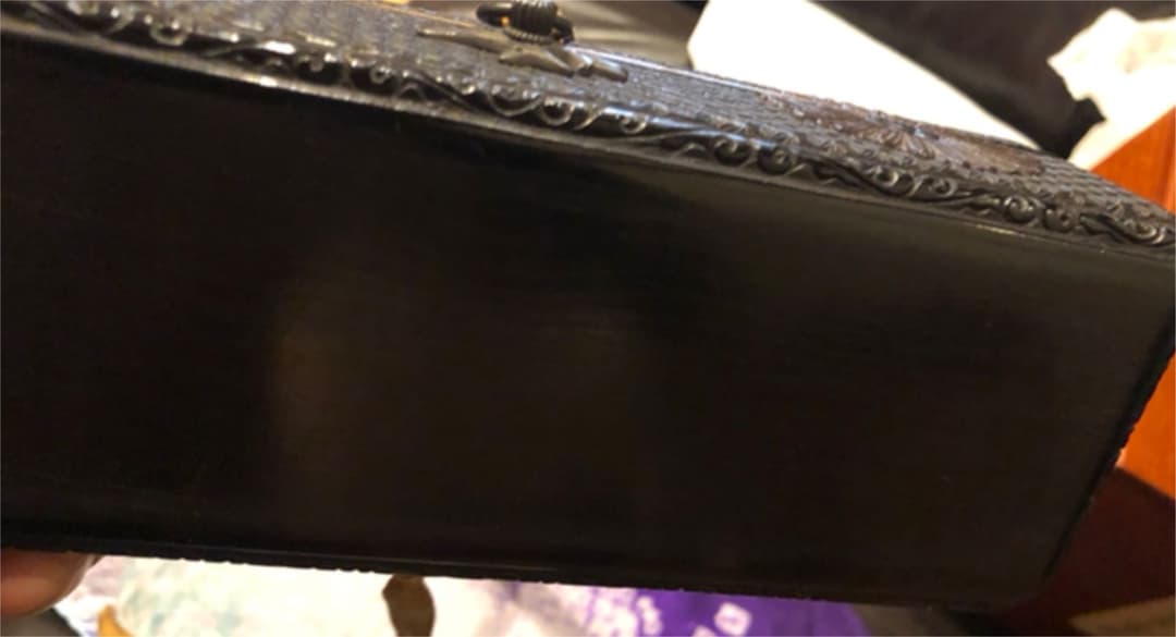 菊紋　銀金具中梨子硯箱　銀水滴