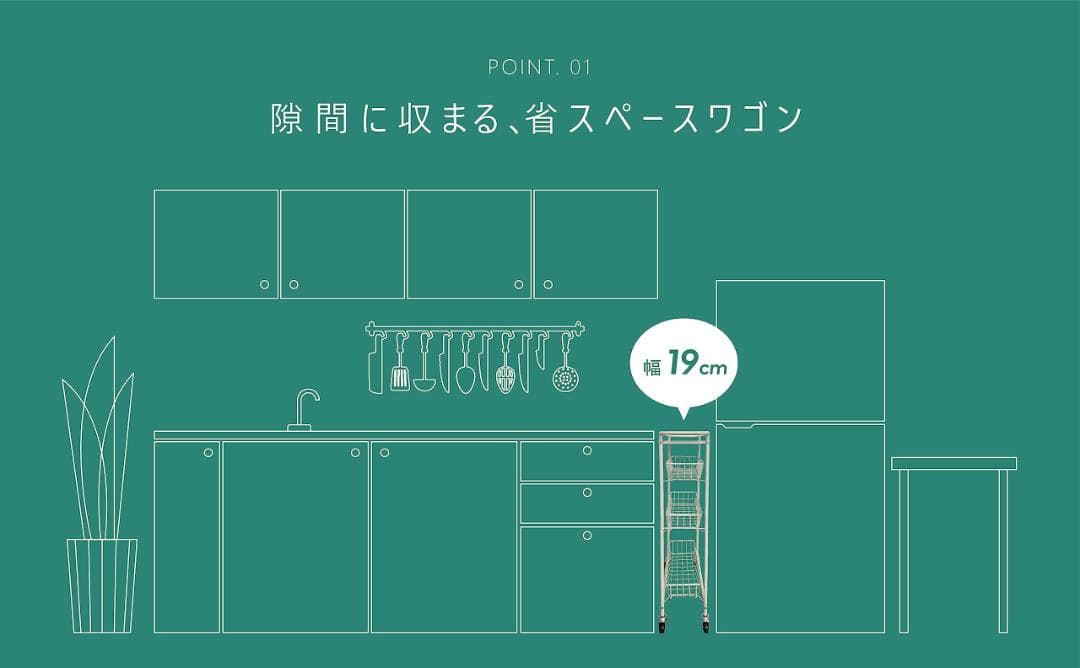 スチール製 ラック スリム 隙間収納 収納ワゴン キャスター付き