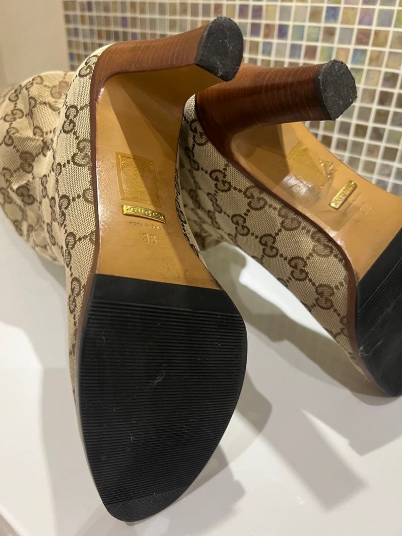 GUCCI グッチ　レディース　ロングブーツ　ＧＧロゴ　25センチ　ベージュ