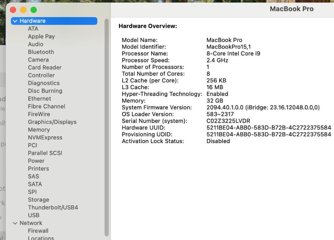 MacBook Pro 15インチ 2019 / Core i9 8コア32GB