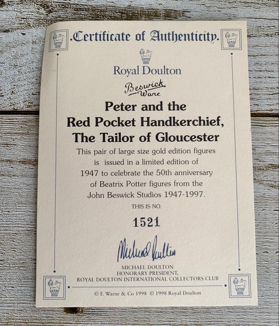 限定版ゴールドシリーズ ハンカチを持ったピーターラビット、グロースターの仕立て屋