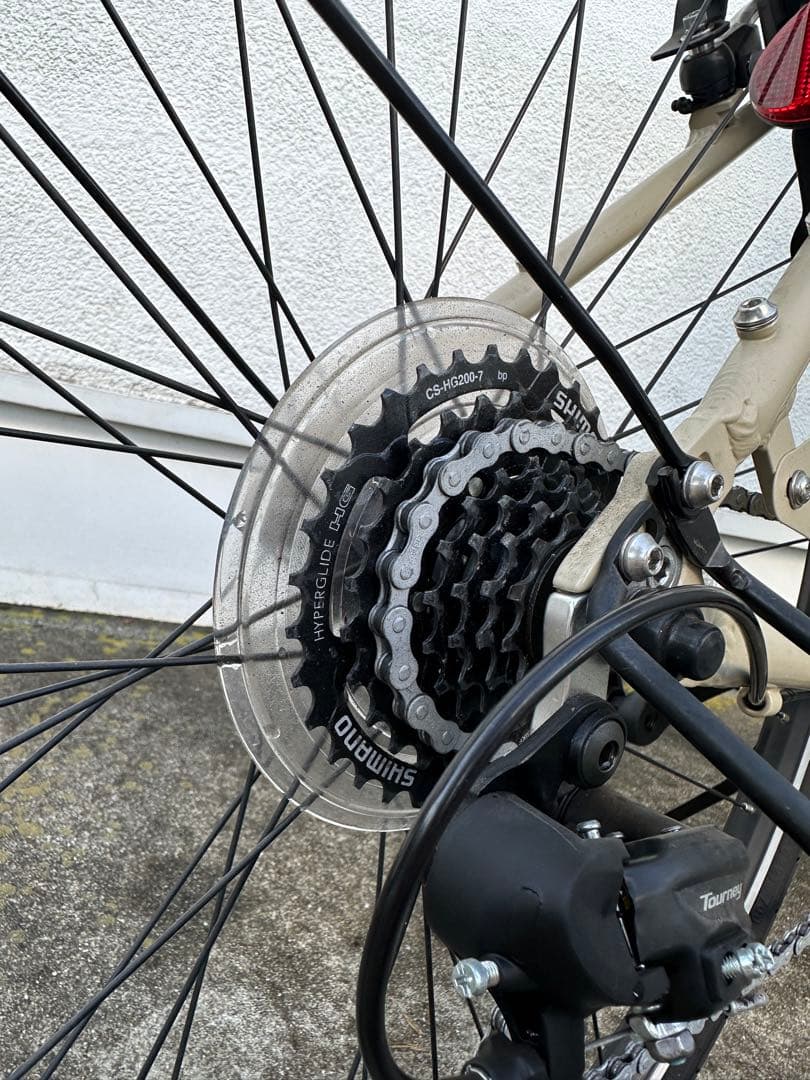 【バキ】美品 あさひ オフィスプレスN 前カゴ付 クロスバイク ベージュ