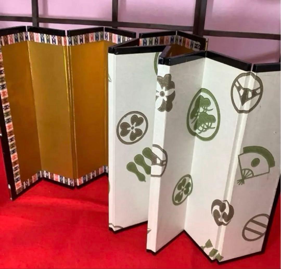 【木目込み人形】 雛飾りセット ①親王飾り② 木製親王台③小型屏風④小型ぼんぼり