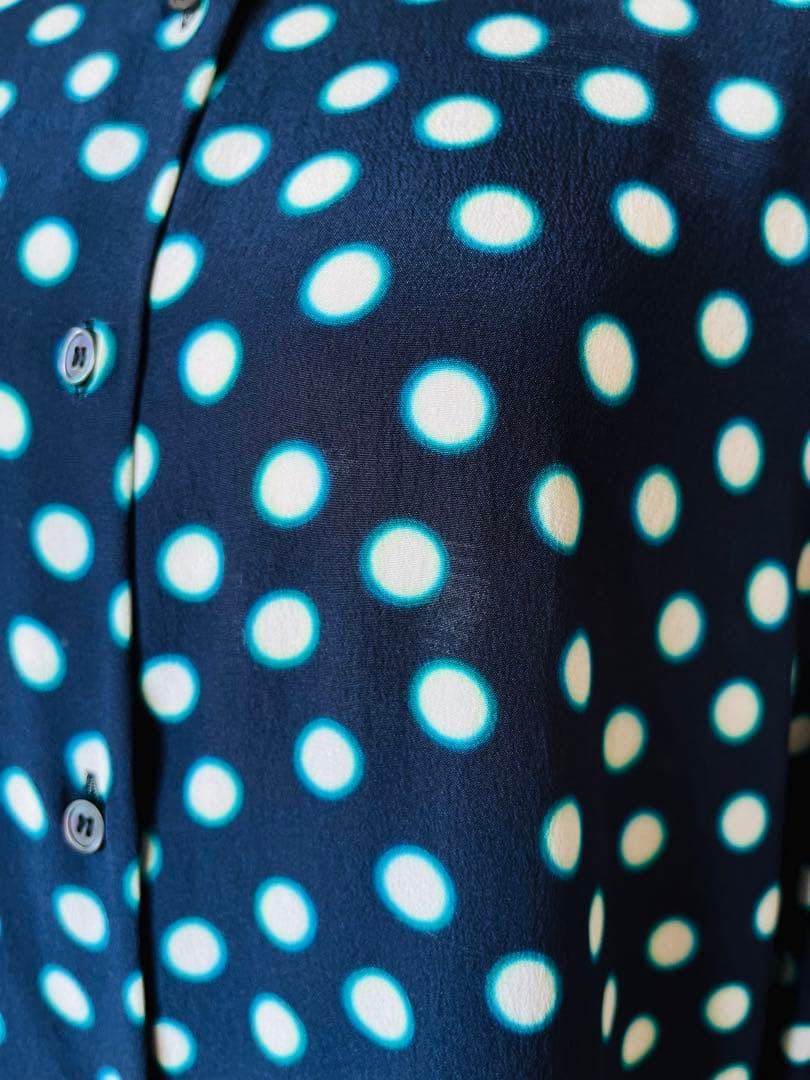 MIU MIU ミュウミュウ 水玉 シルク ブラウス 44 ネイビー