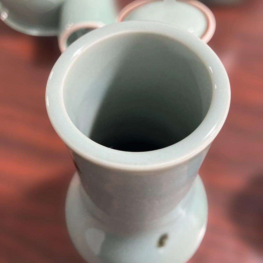 (1-135)青磁 飛青磁 陶器 茶道具セット風炉用柄杓付き