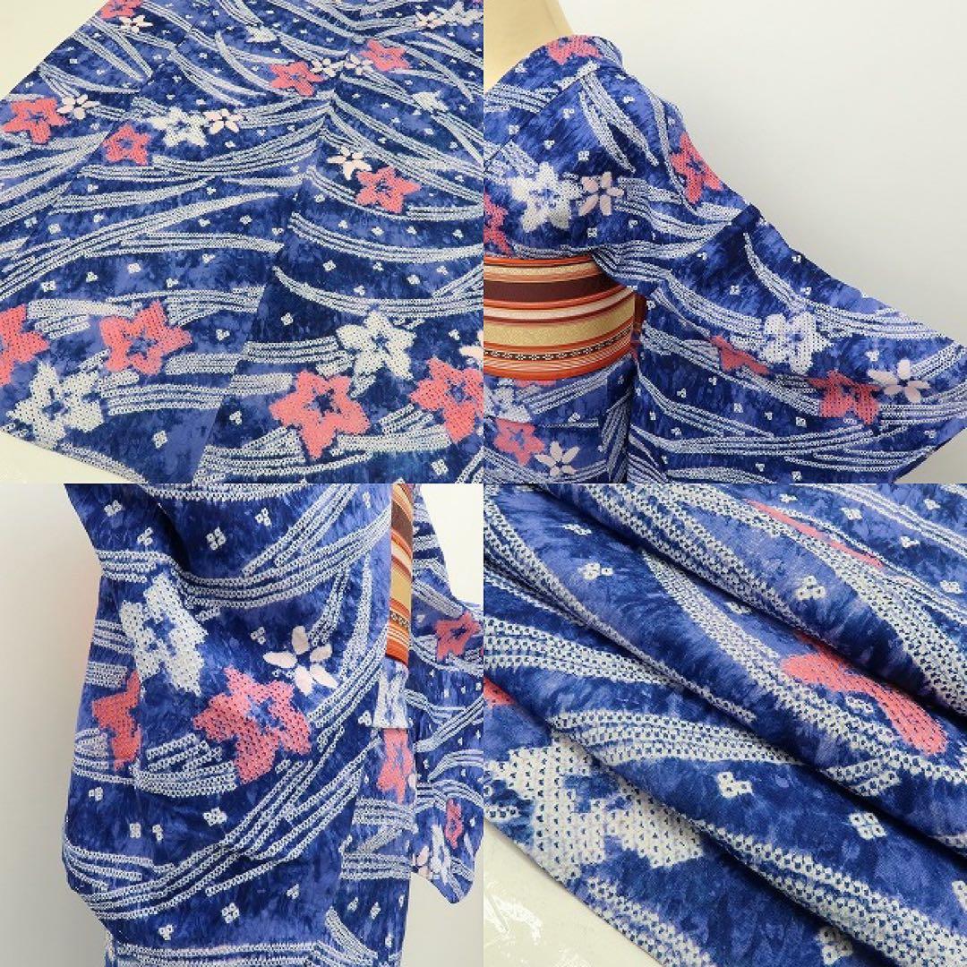 美品 有松鳴海絞り 桔梗 高級浴衣 着物 A3352