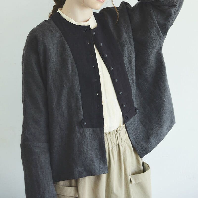 MAGALI マガリ ブラッシュドベルギーリネンカーディガン チャコール